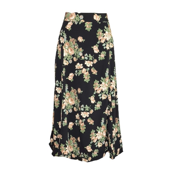 Sezane Black Floral Midi Skirt